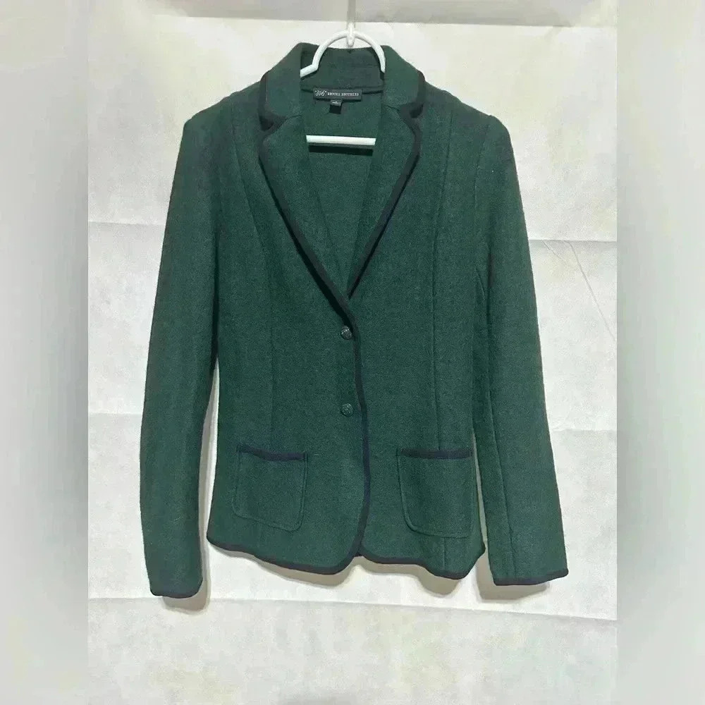 Brooks Brothers 346 Wool Blazer Womens Small Navy Blue Green Elbow Patches EUC!
